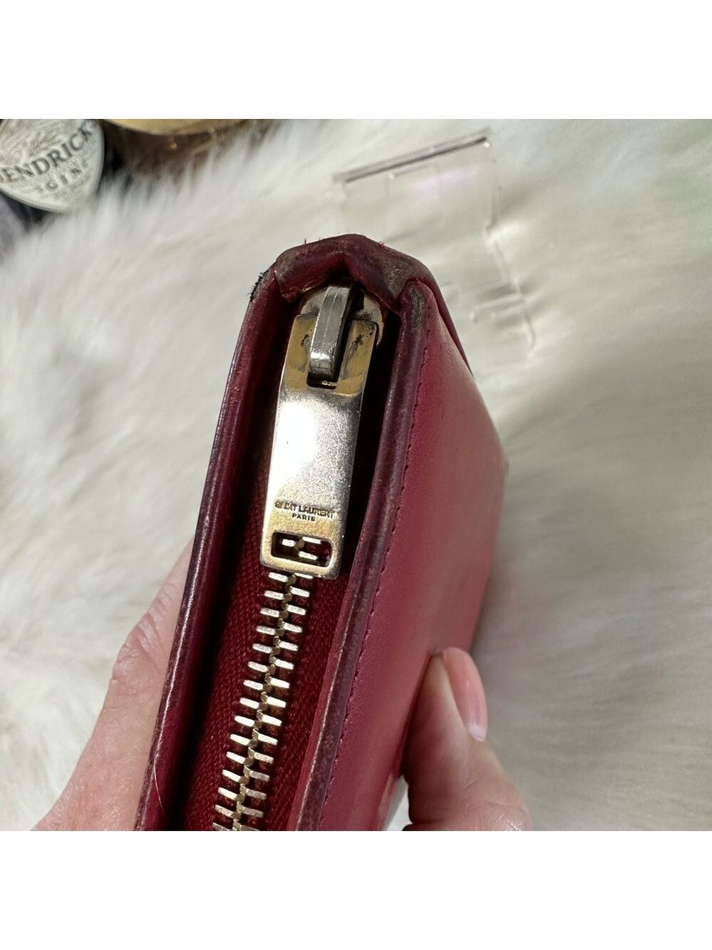 SAINT LAURENT PARIS RED LEATHER ZIP AROUND LONG WALLET YSL ITALIAN DESIGNER - Picture 6 of 16